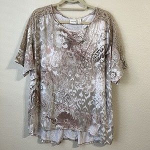Chico's Womens Blouse Top Size 3 XL Lace Trim Floral Paisley Cream Beige